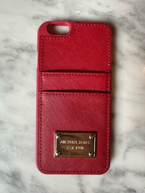 Michael Kors Red Card Pocket Phone Case with Gold Plaque